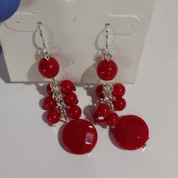 Croft & Barrow Red Beaded Drop Earrings – Silver-Tone Dangle Statement Jewelry - Picture 6 of 9
